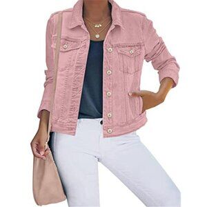 Womens Denim Jacket Button Down Jean Jacket Long Sleeve Fitted Stretch Top